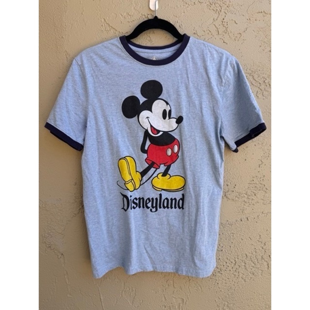 Disney Unisex Blue Mickey Mouse Disneyland Ringer Graphic T-Shirt SMALL Retro